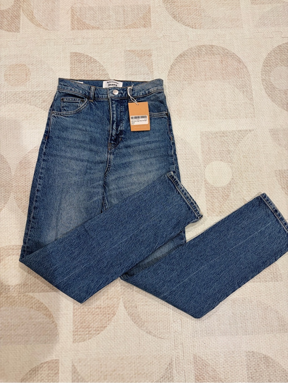 Reformation Straight Leg Jeans in Medium Blue Wash